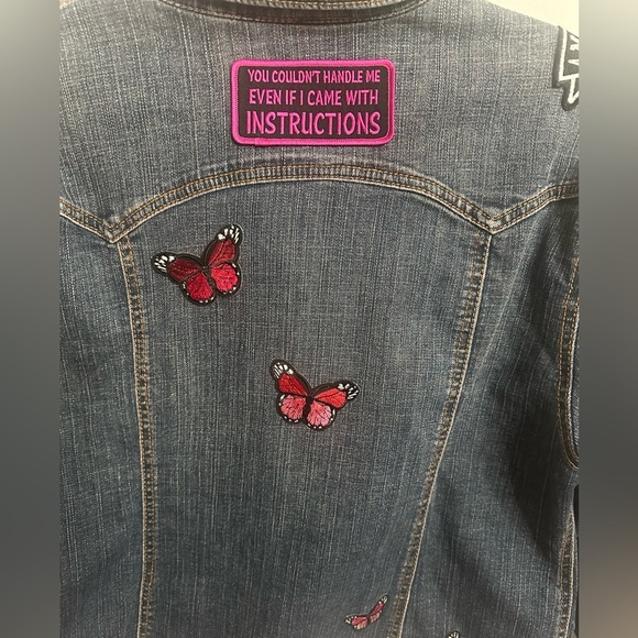 Ethyl vintage denim jacket with patches size large upcycled Indie - Picture 6 of 9